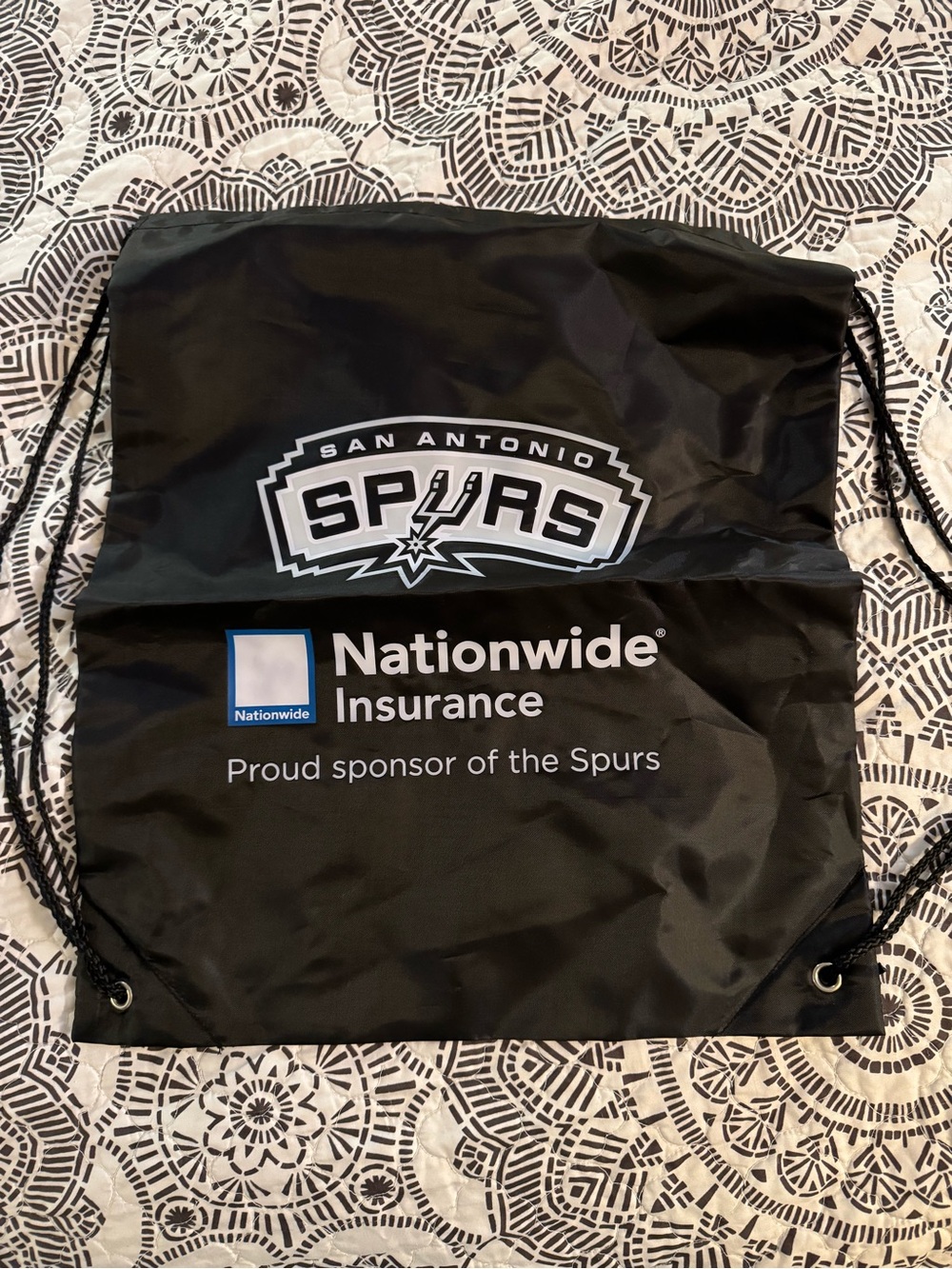 San Antonio Spurs Black Drawstring Backpack with Nationwide Logo